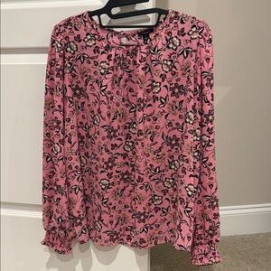 Ann Taylor Factory Floral Pink Blouse with Black Accents
